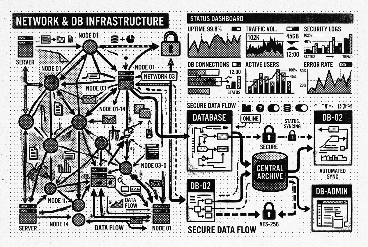 Enterprise Systems halftone illustration